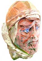 Голова воина юэйджи. Халачаян (Khalchayan), южный Узбекистан. Крашеная глина Голова воина юэйджи. Халачаян (Khalchayan), южный Узбекистан. Крашеная глина